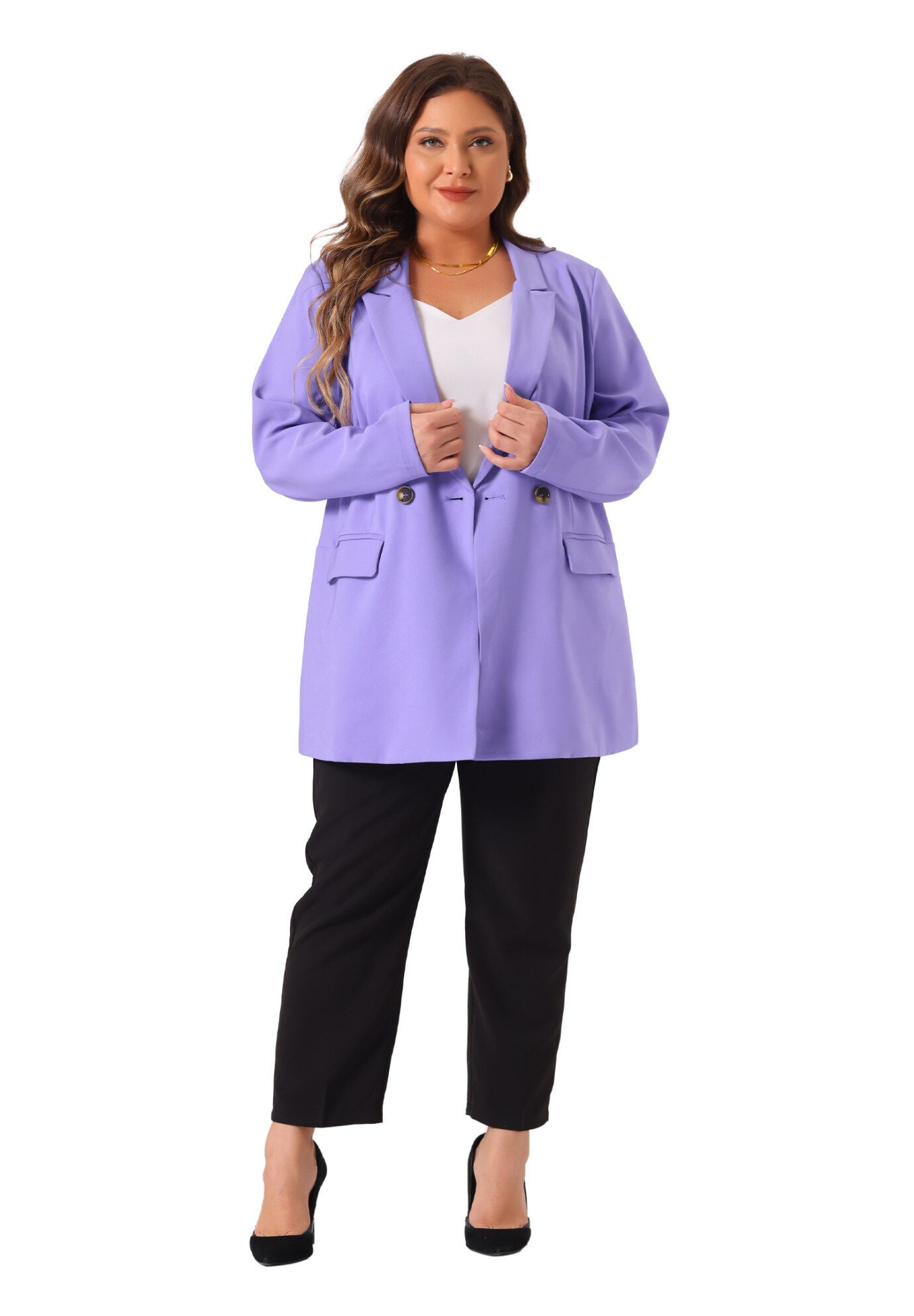 LAPEL BUTTON OFFICE WORK BLAZER, Purple / Purple, hi-res image number 0