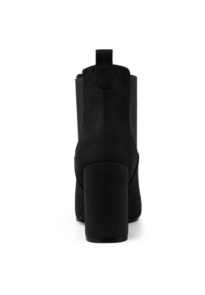 ROUND TOE CHUNKY HEEL CHELSEA ANKLE BOOTS, Black / Black, alternate image number 1