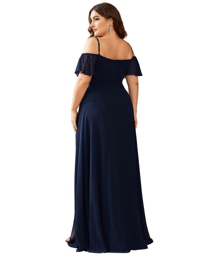 Stylish Cold Shoulder Flare Sleeves Flowy Bridesmaid Dress, , alternate image number 5