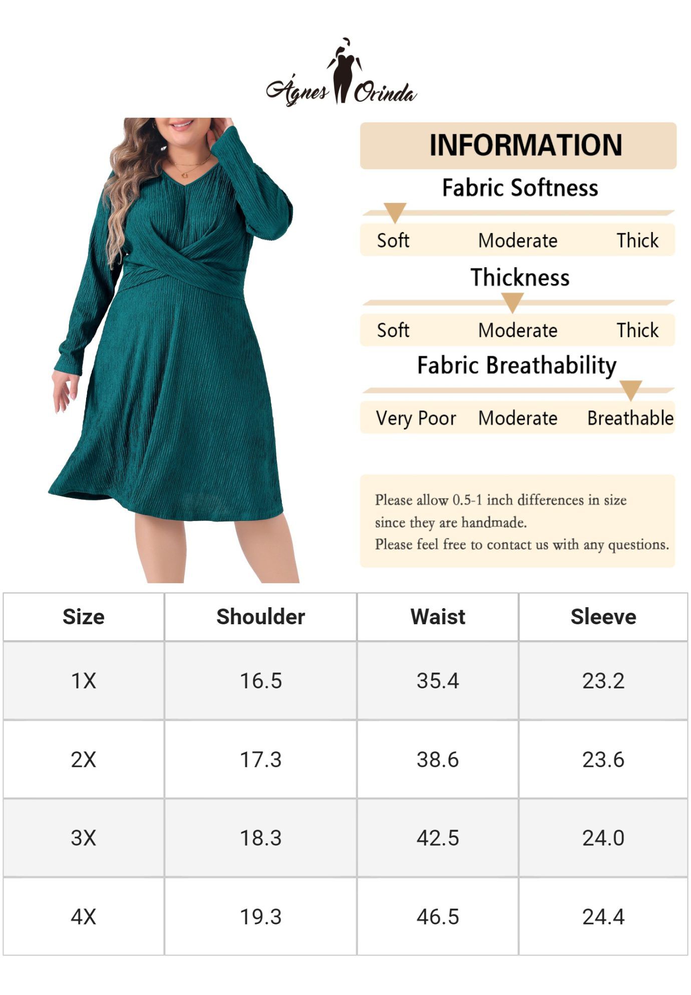 Long Sleeve Elegant Knitted Criss Cross V Neck Sweater Midi Dress, Green / Teal, alternate image number 4