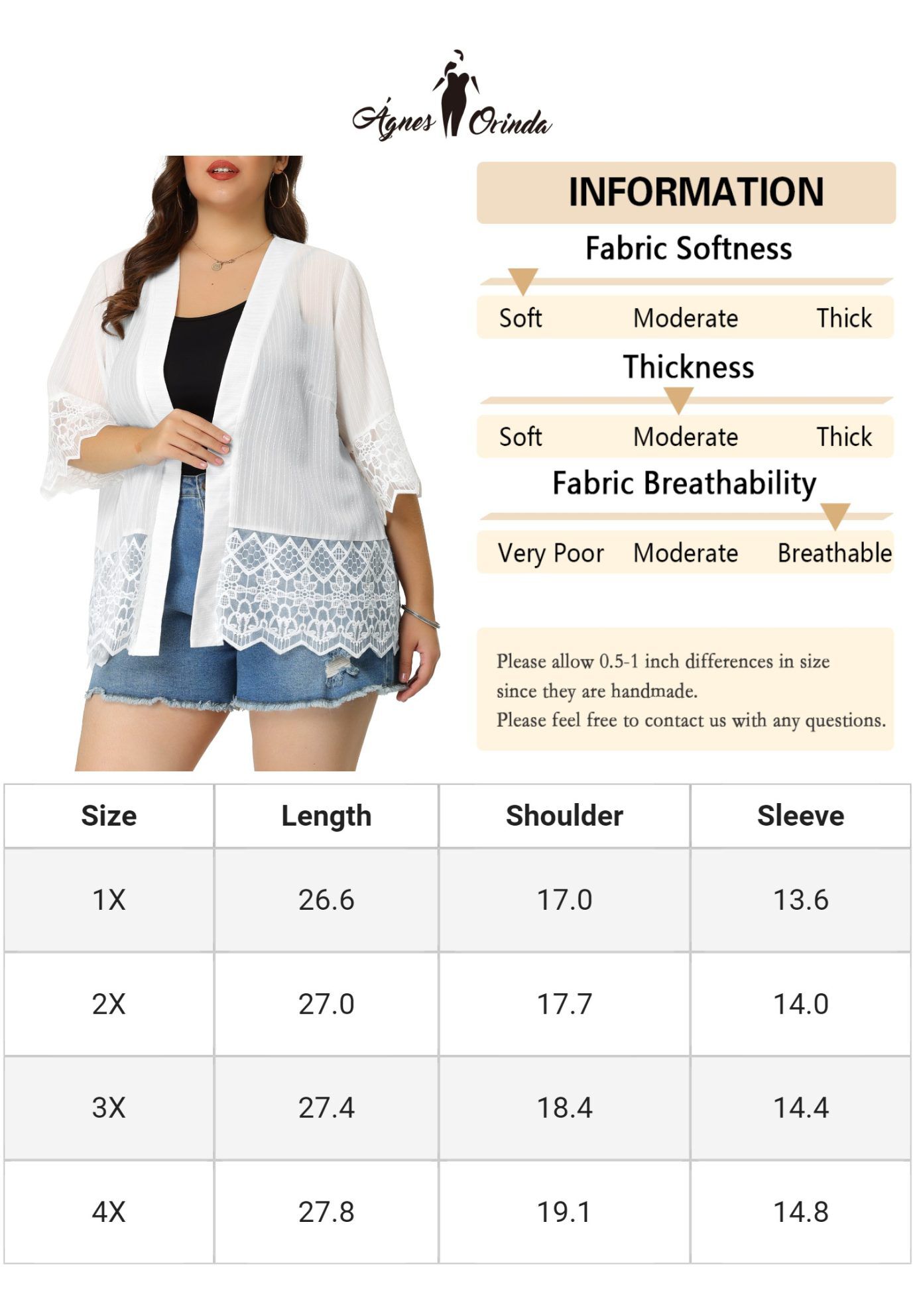 LACE SHRUG 1/2 SLEEVE BIKINI COVER KIMONO CARDIGAN, White / White, alternate image number 4