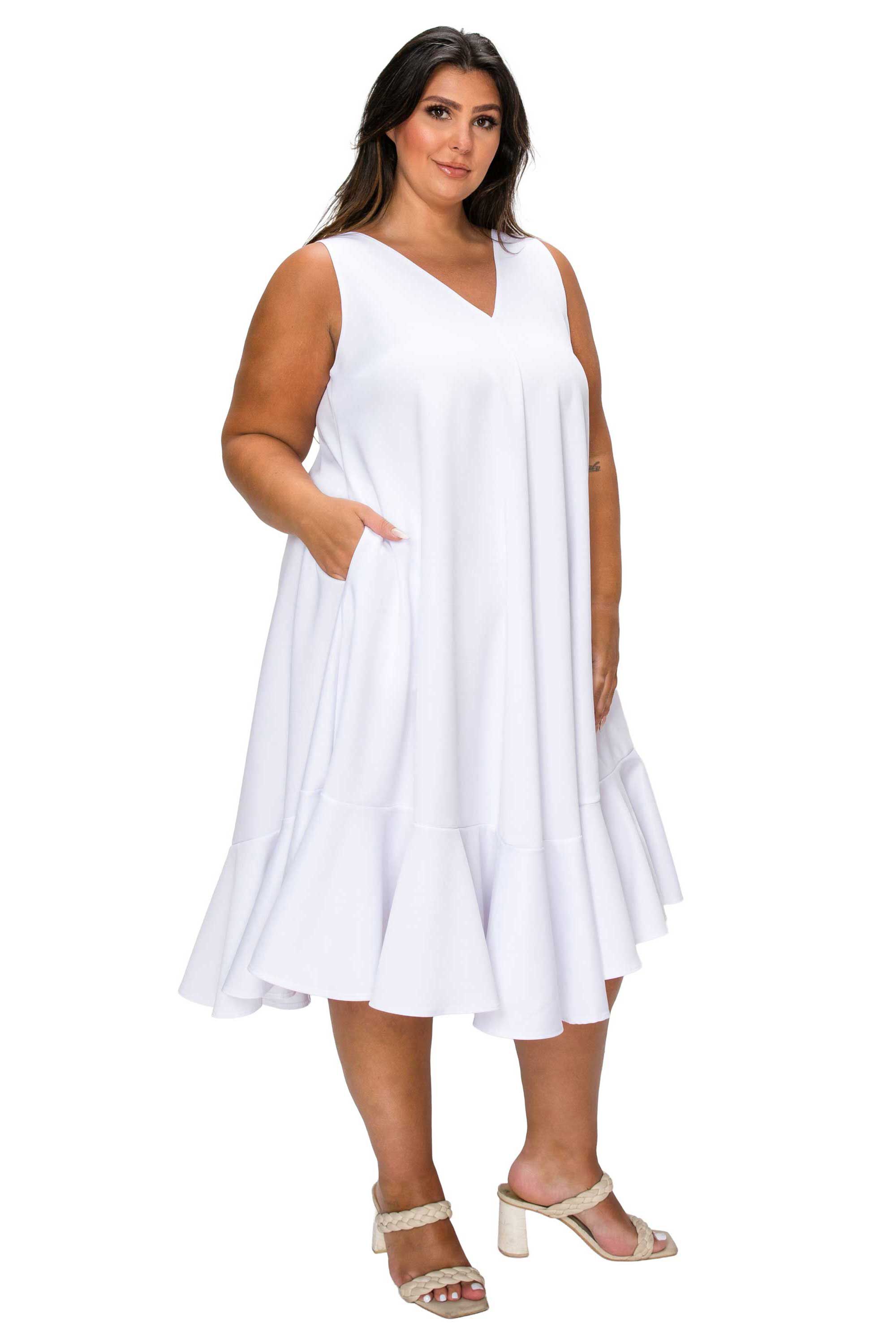 Simone Sleeveless Pocket Flare Dress, White / White, alternate image number 1