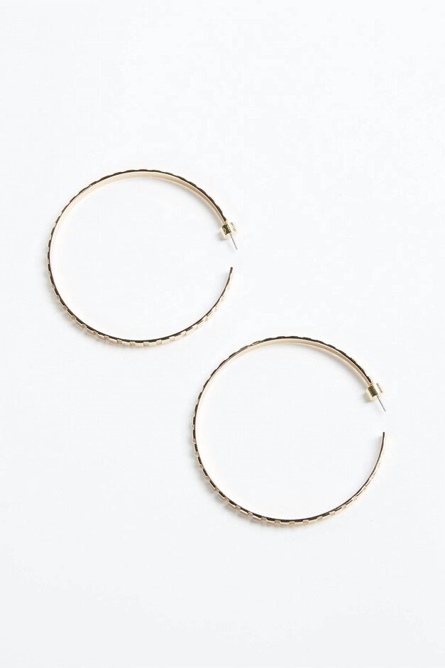 RECTANGLE STEP PATTERN HOOPS IN GOLD, Gold / Gold, hi-res image number 0