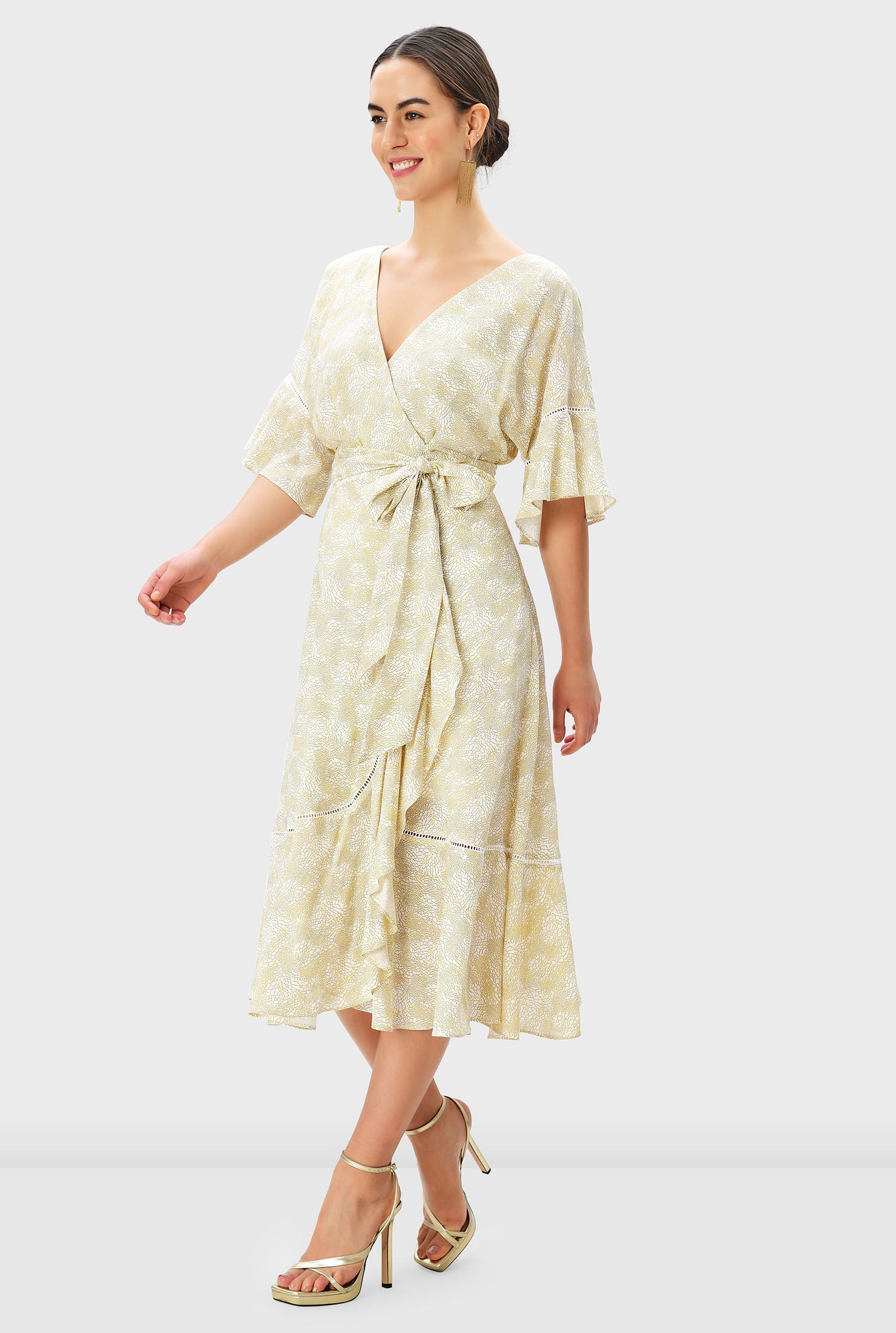Graphic Floral Print Modal Ruffle Flounce Wrap Dress, , alternate image number 7