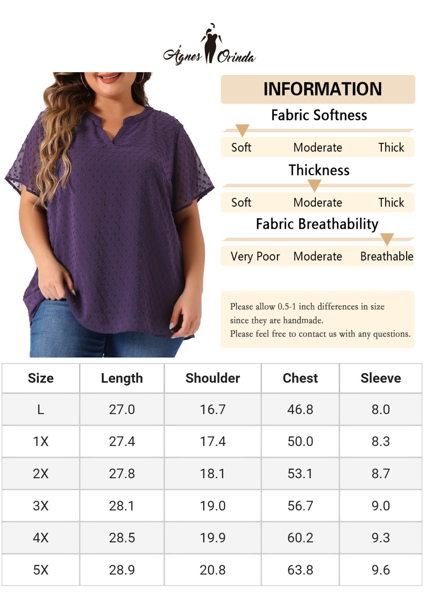 Swiss Dots Notched Neck Short Sleeve Basic Blouse, Dark Blue Purple / Purple, alternate image number 4