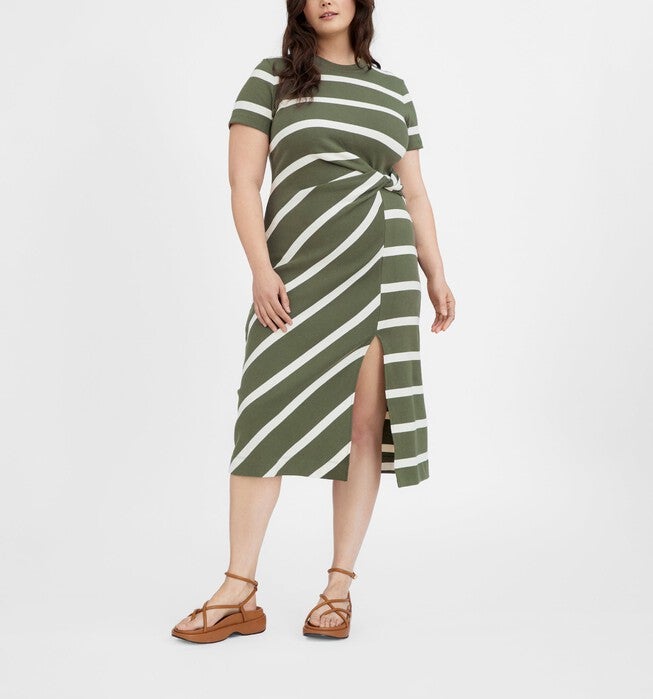 Short Sleeve Striped Cody Dress, ArmyCream / Olive Green, hi-res image number 0
