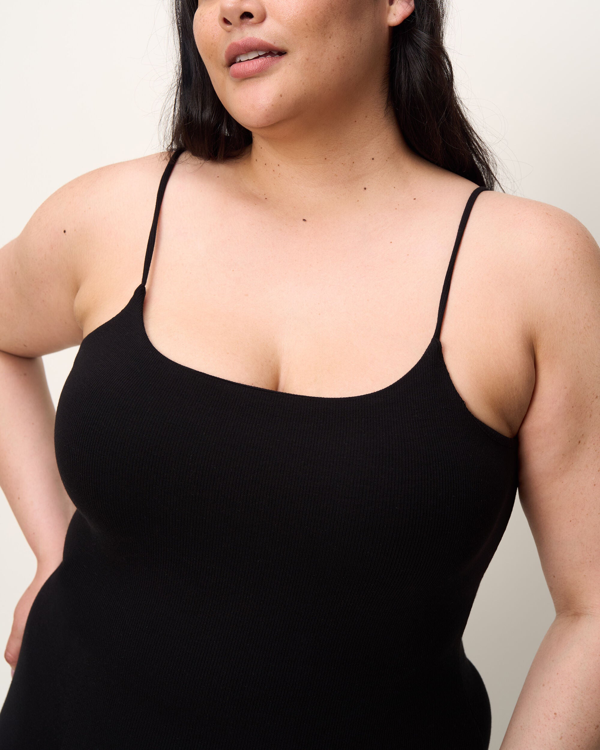 The Spaghetti Strap Midi Dress, Onyx / Black, alternate image number 3