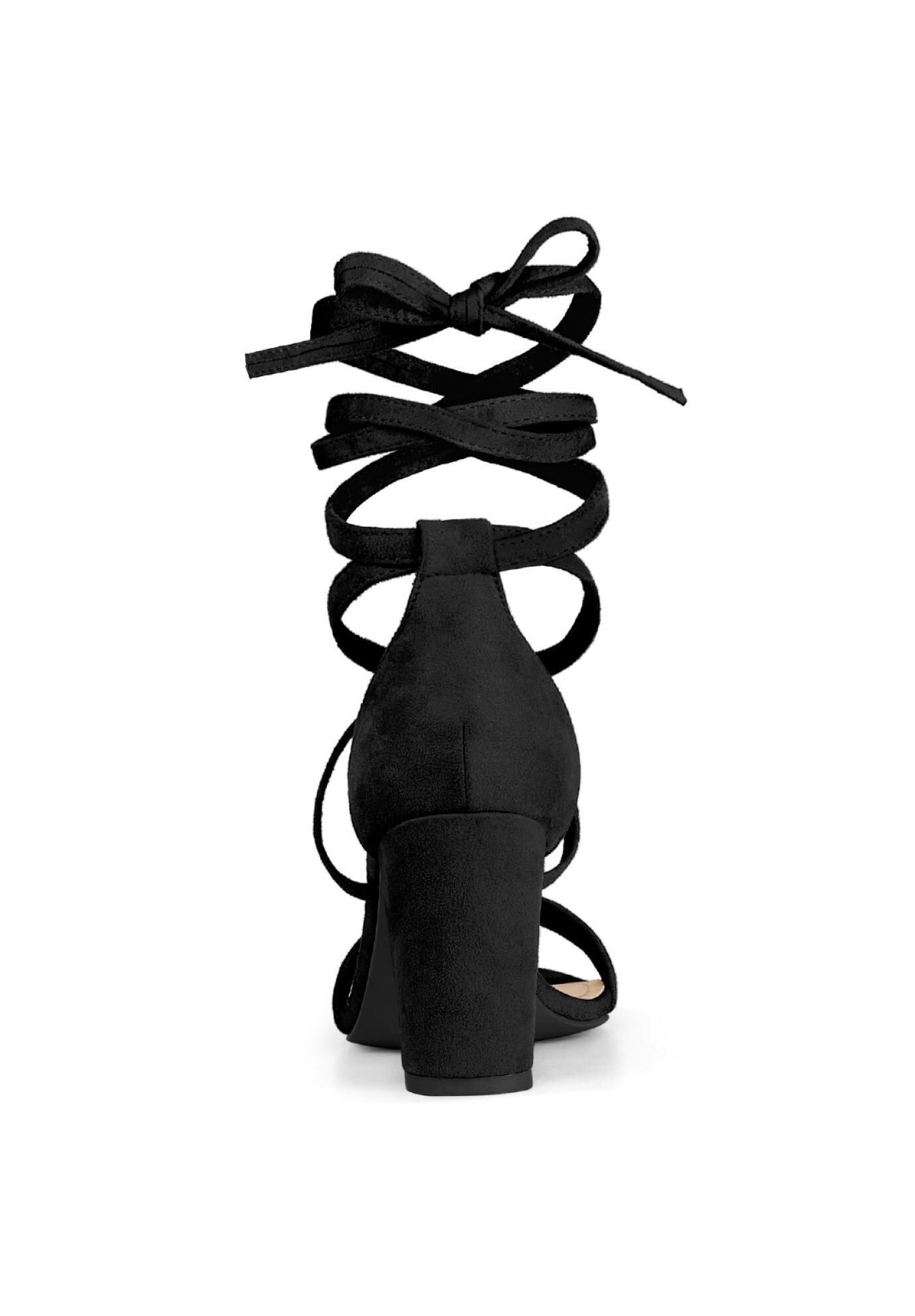 Strappy Chunky High Heels Lace Up Heels Sandals, Black / Black, alternate image number 2