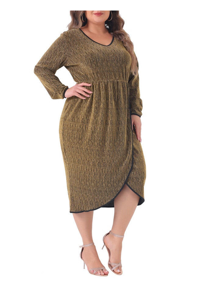 Sparkly Glitter V Neck High Slit Sequin Dress, Gold / Gold, alternate image number 2