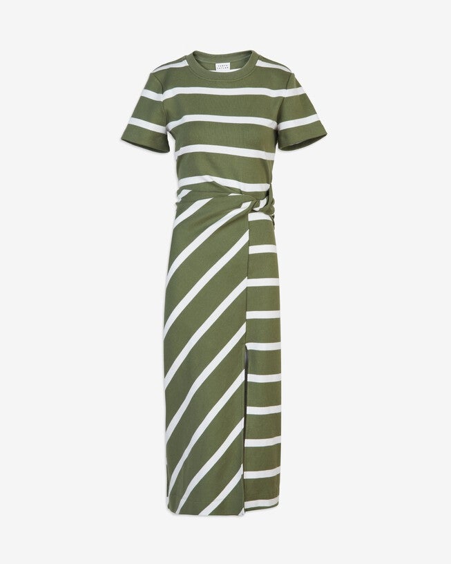 Short Sleeve Striped Cody Dress, ArmyCream / Olive Green, alternate image number 3