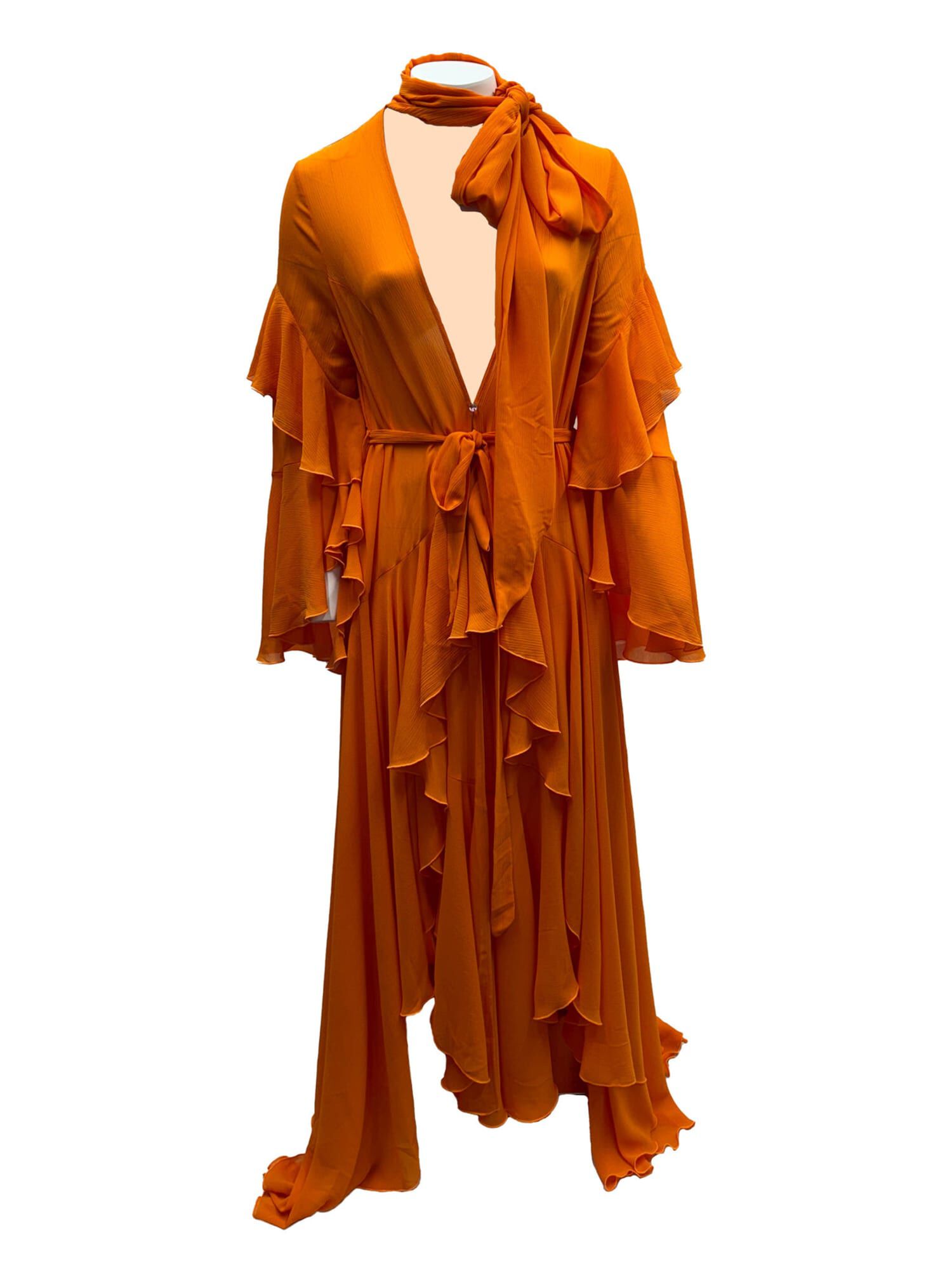 Korinne Deluxe Kaftan With Neck Tie Neon Orange, Orange / Orange, hi-res image number 0