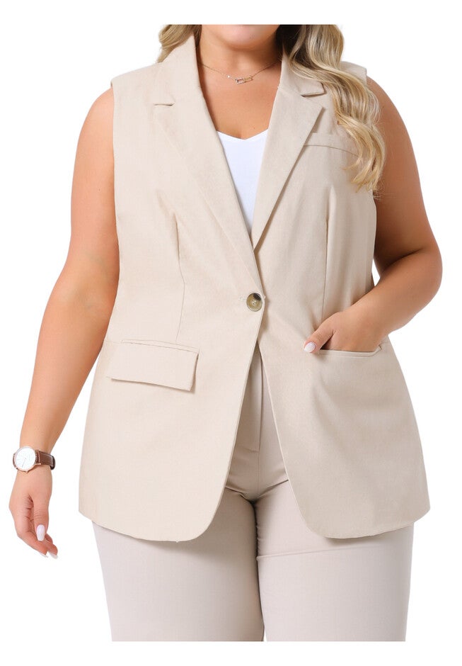 Linen Sleeveless Blazer Work Vest Jacket, Apricot / Beige, alternate image number 2