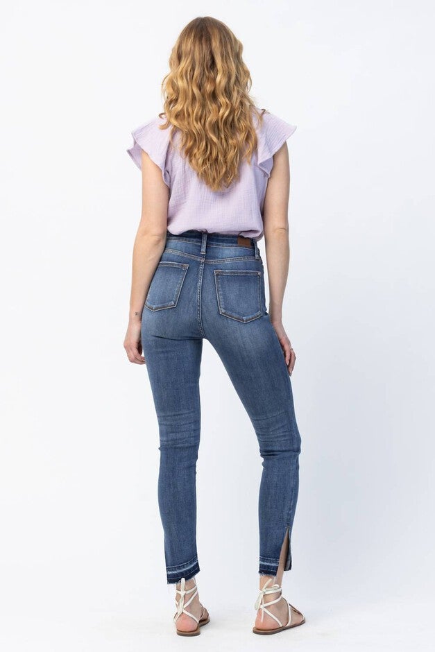 HIGH WAIST SKINNY RELEASED HEM AND SIDE SLIT, Med Wash / Medium Wash, alternate image number null