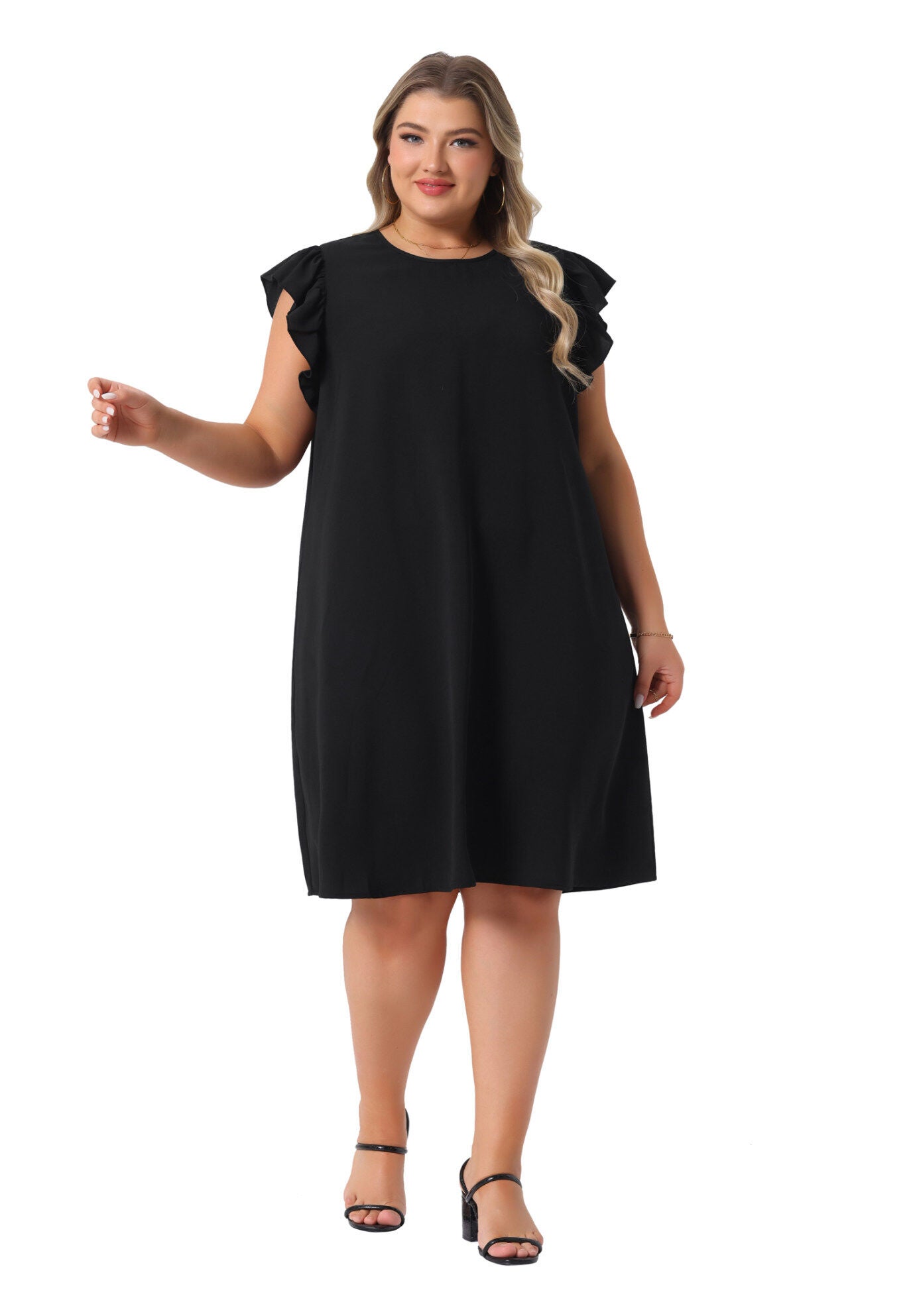 Summer Flare Sleeve Sleeveless Tank Loose Sundress, Black / Black, hi-res image number 0