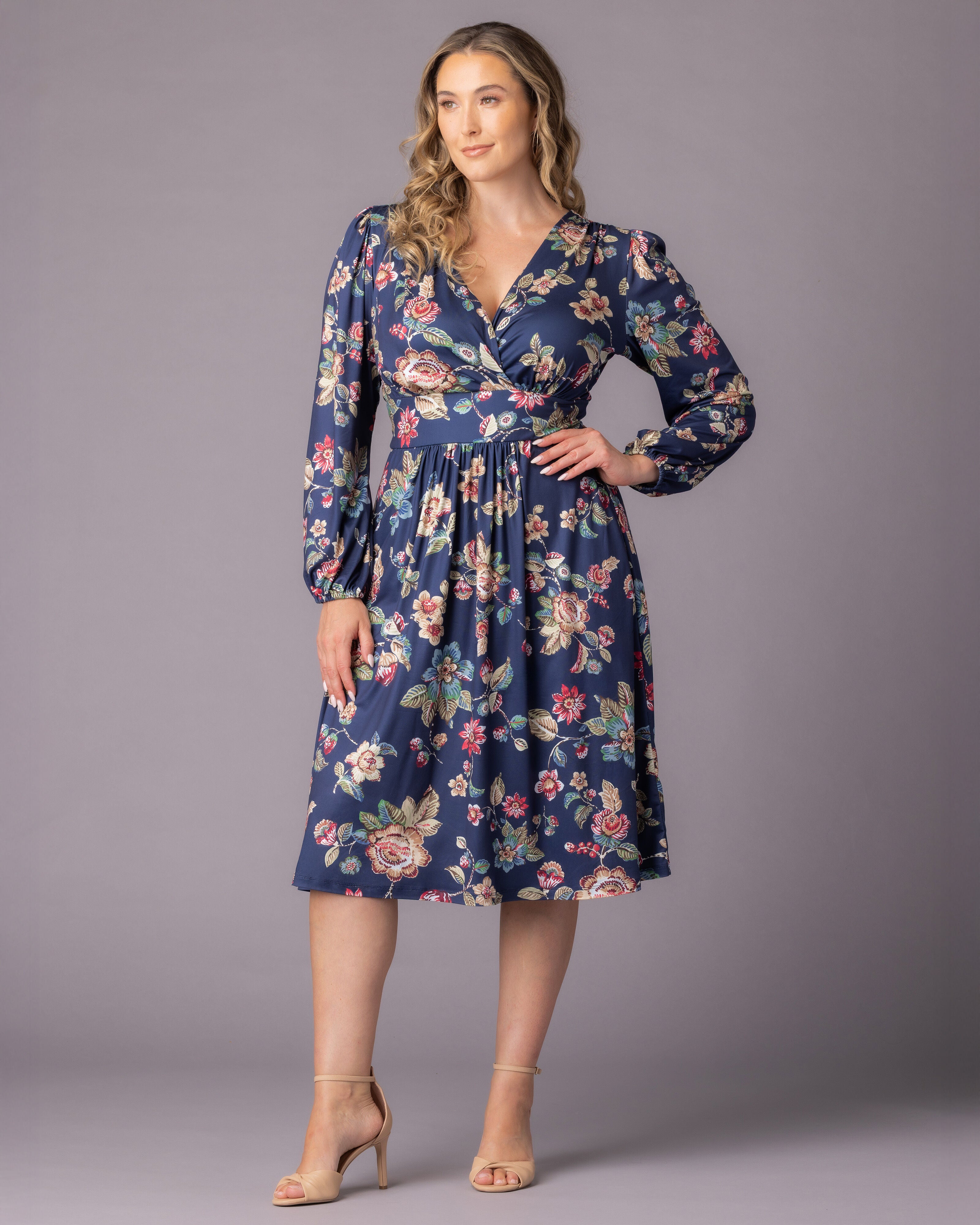 Diana Long Sleeve Dress, NAVY FLORAL MOTIF / Navy, alternate image number 4