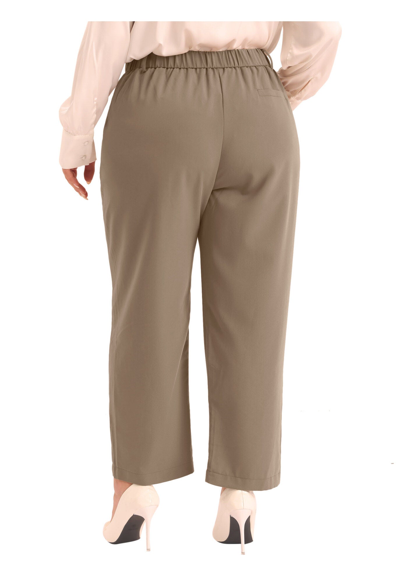 ELASTIC HIGH WAISTED LONG STRAIGHT BUSINESS CASUAL TROUSERS, Brown / Brown, alternate image number 3