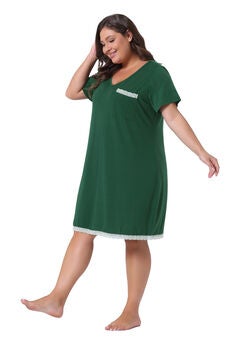 Short Sleeve Lace Trim Pajama Nightshirt