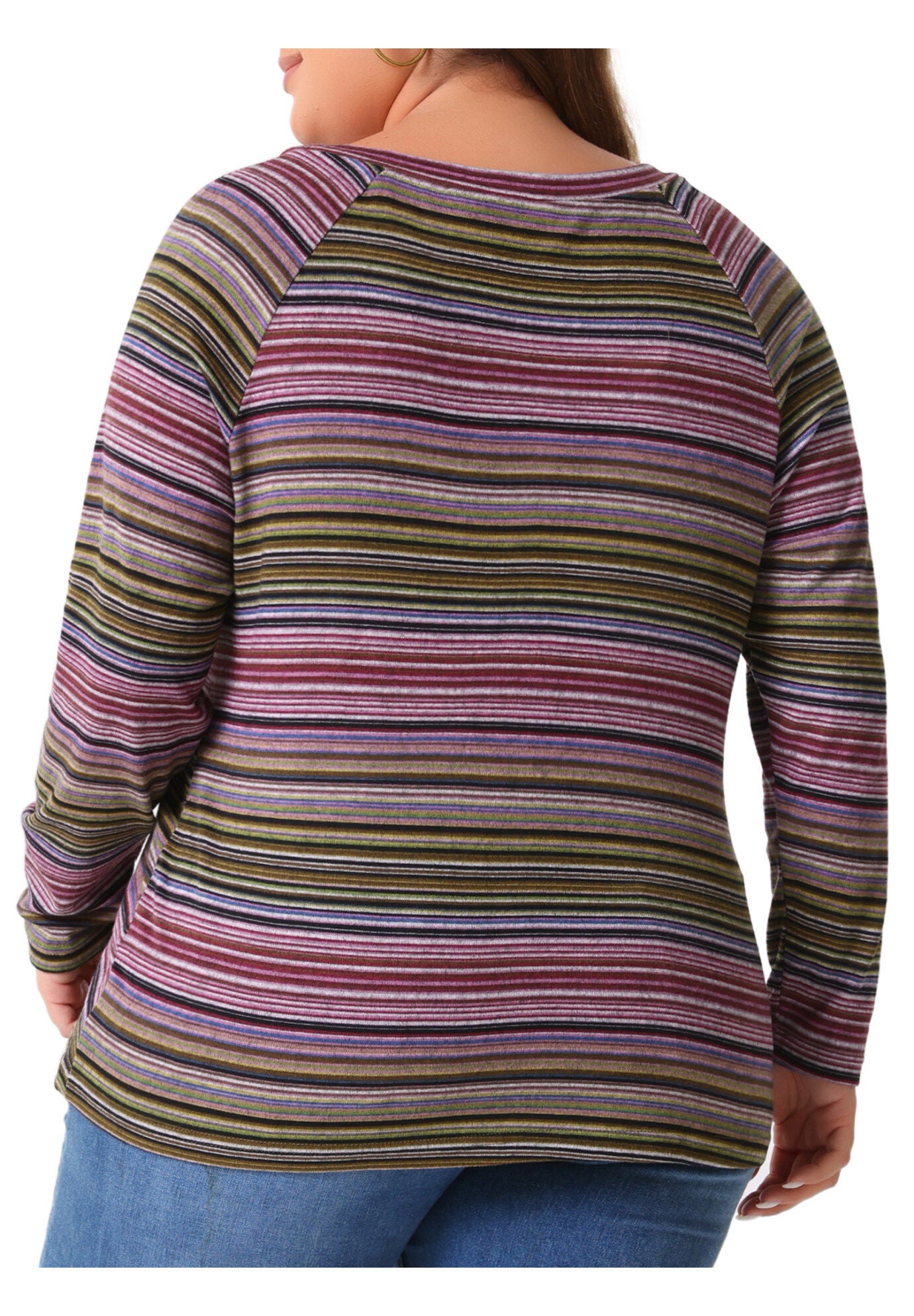 Long Sleeve T-Shirt Notch V Neck Blouse, Pink / Pink, alternate image number 3