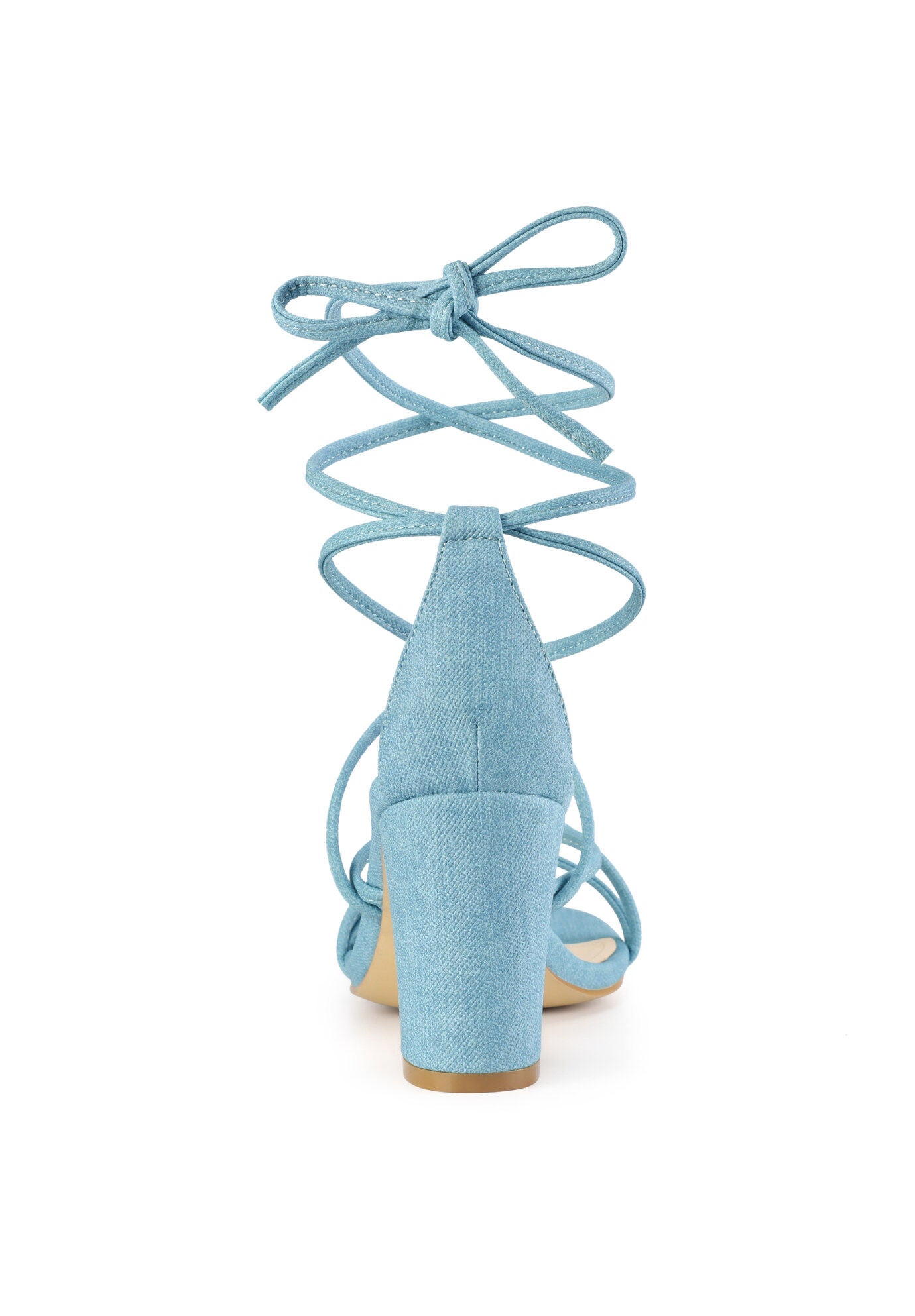 Strappy Lace Up Chunky Heeled Heels Sandals, Light Blue / Light Blue, alternate image number 2