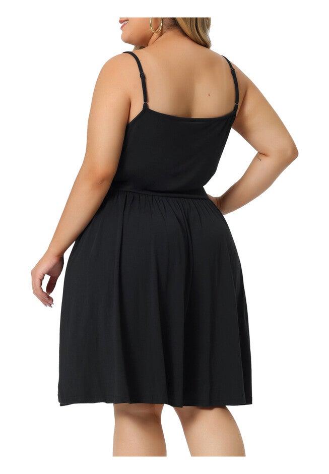 V Neck Lace Chemise Cami Sleepwear Lace Nightdress, Black / Black, alternate image number 3