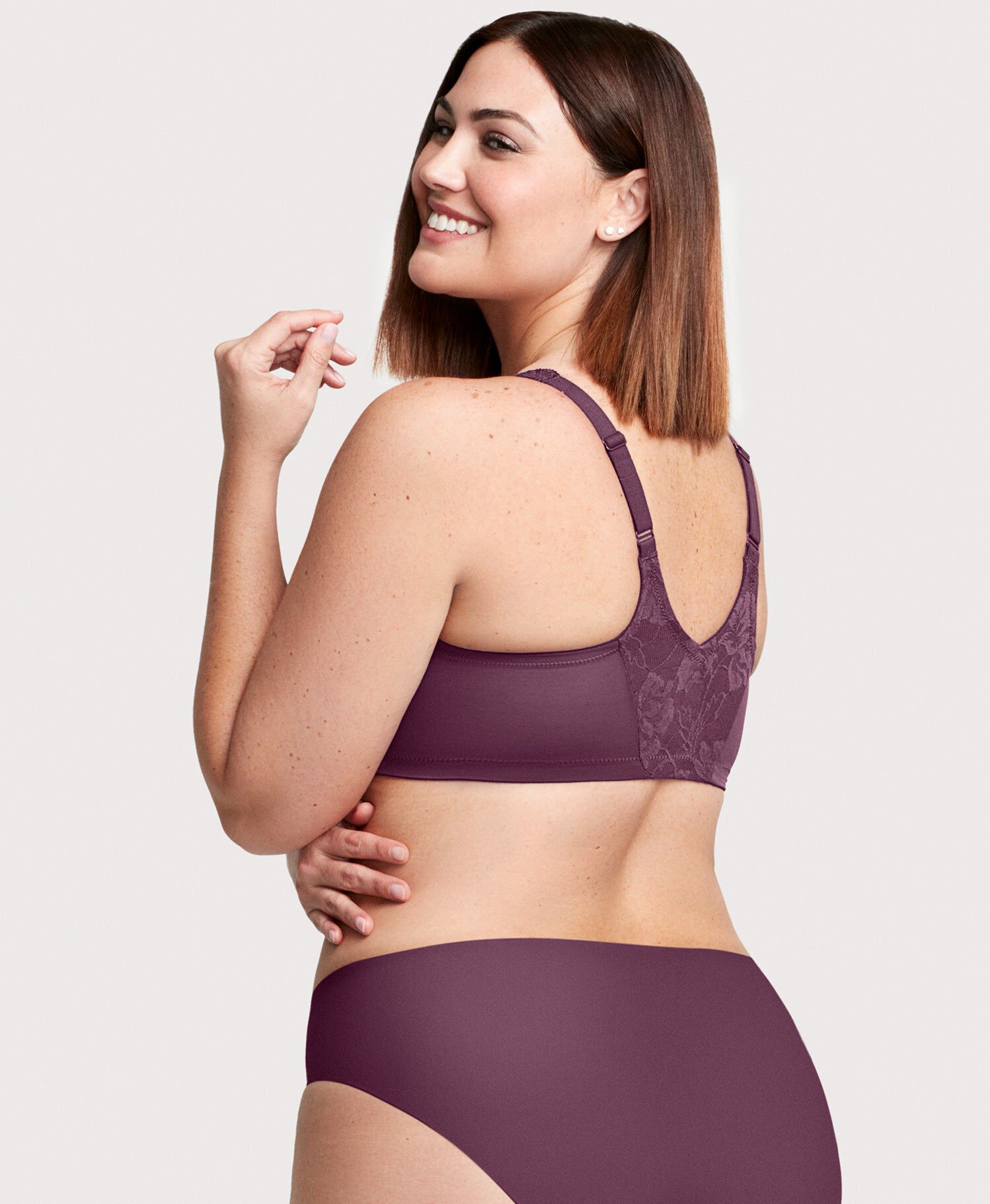 Lacey T-Back Front-Closure WonderWire Bra, Black Plum / New Wine, alternate image number 3