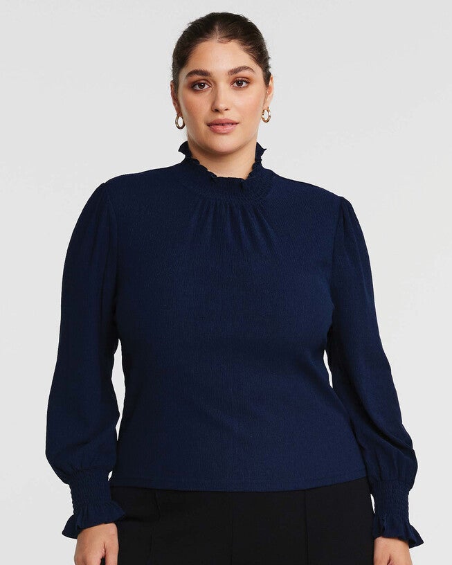 Zinnia Shirred Top, Navy / Navy, hi-res image number null