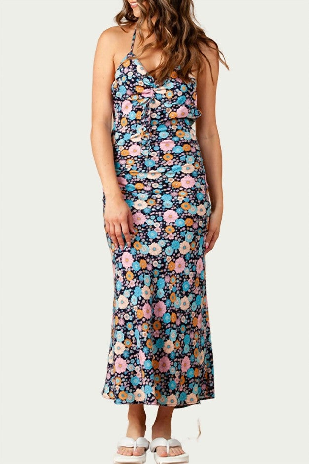 FREESIA FLORAL-PRINT MAXI DRESS IN NAVY FLORAL, Navy Floral / Purple, hi-res image number 0