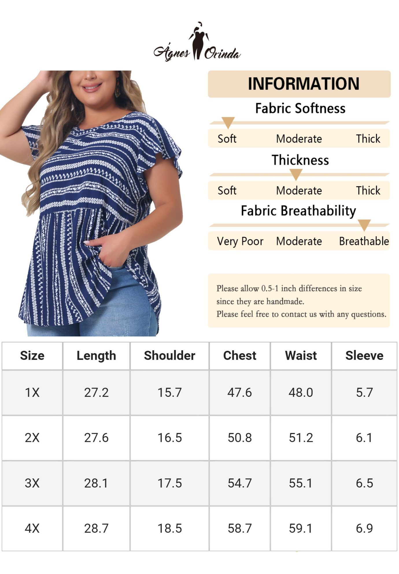 Boho Floral Printed Round Neck Ruffle Sleeve Blouse, Dark Blue / Navy, alternate image number 4