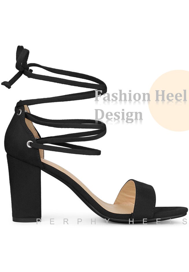 Strappy Lace Up Chunky High Heel Sandals, Black / Black, alternate image number 4