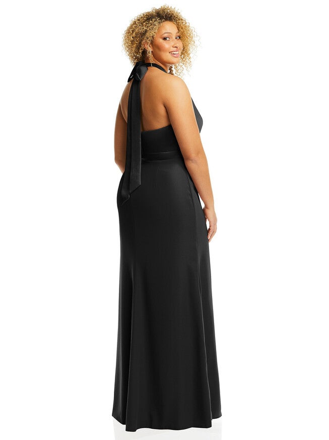 High-Neck Open-Back Maxi Dress with Scarf Tie, , alternate image number null