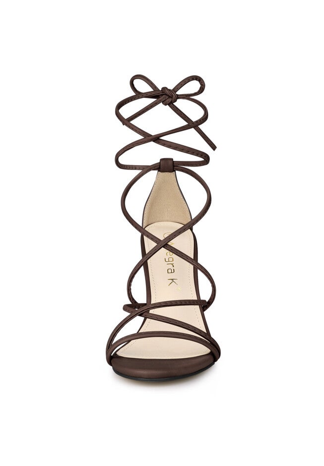 Strappy Heels Lace Up Stiletto Heel Sandals, Coffee / Brown, alternate image number 2