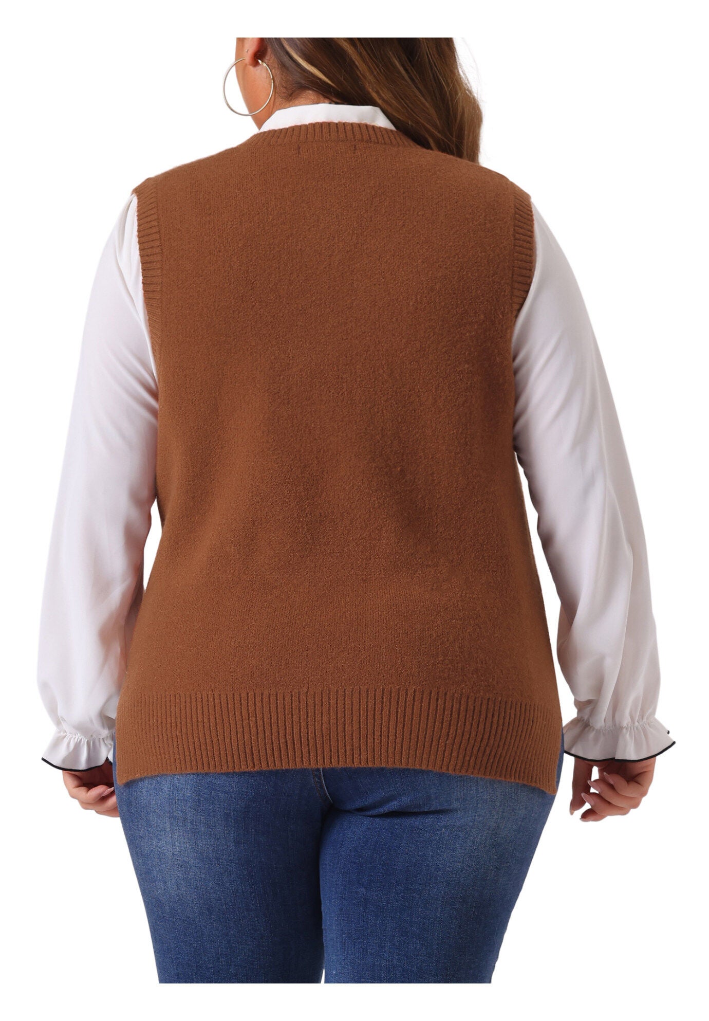 V Neck Knit Vest Sleeveless Pullover Sweater Top, Brown / Brown, alternate image number 4