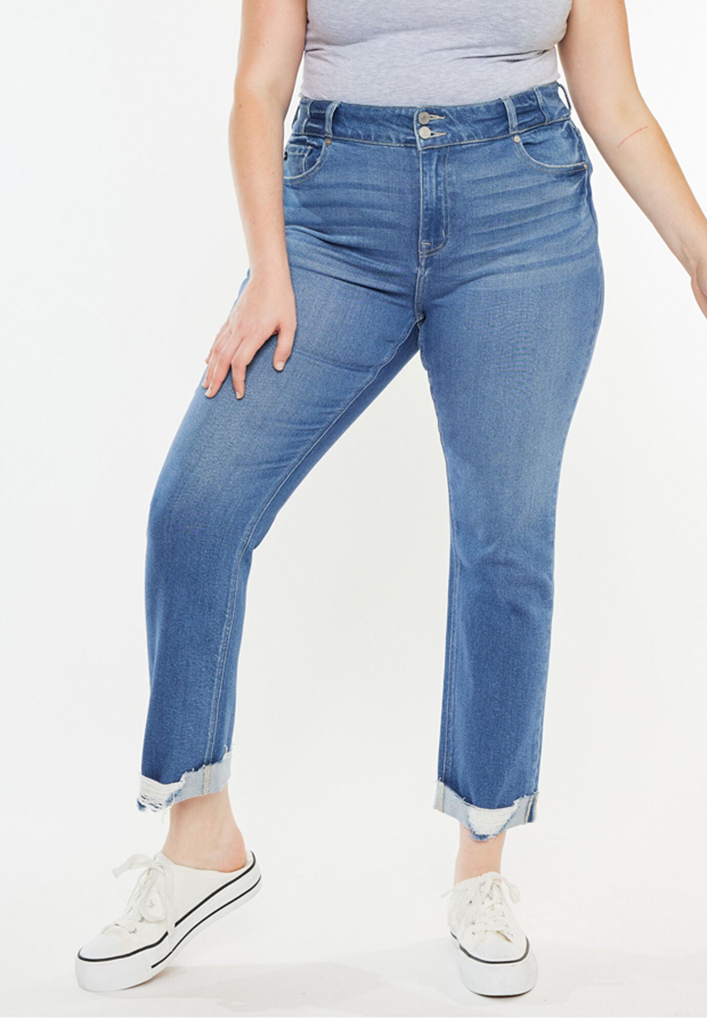 Esme Essentials High Rise Slim Straight Leg Jeans (Plus Size), Medium Wash / Medium Wash, alternate image number 2