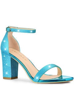 Glitter Ankle Strap Chunky Heels Sandals