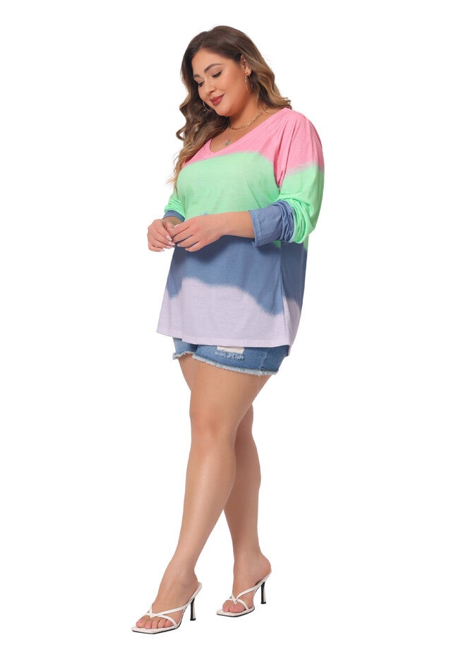 Casual Summer V Neck Tie Dye T-Shirt, Pink / Pink, hi-res image number 0