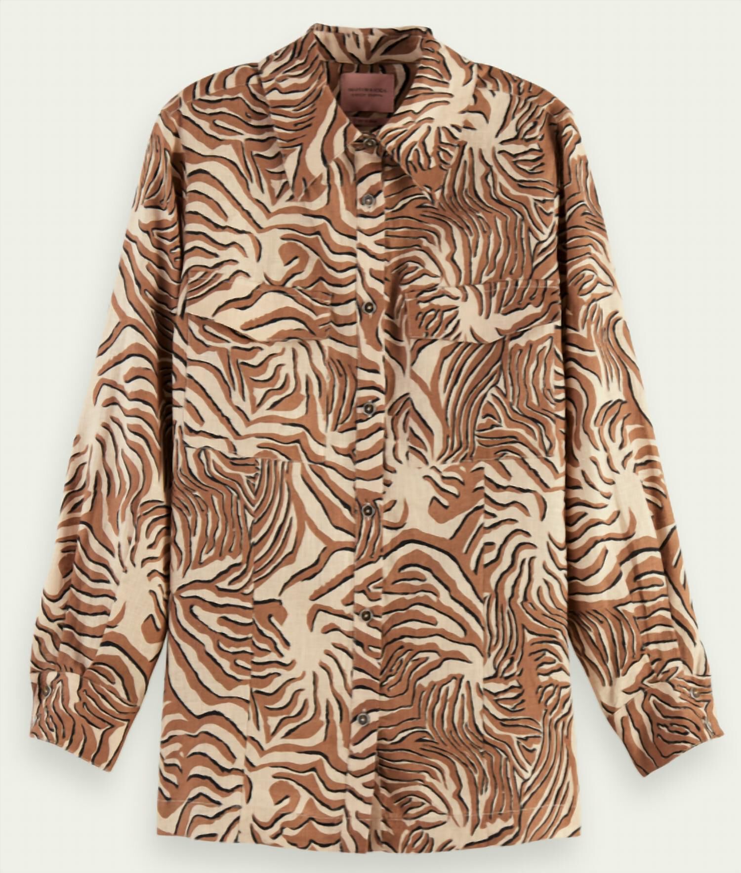 PRINTED LINEN SHIRT IN BROWN, Brown / Brown, alternate image number 1