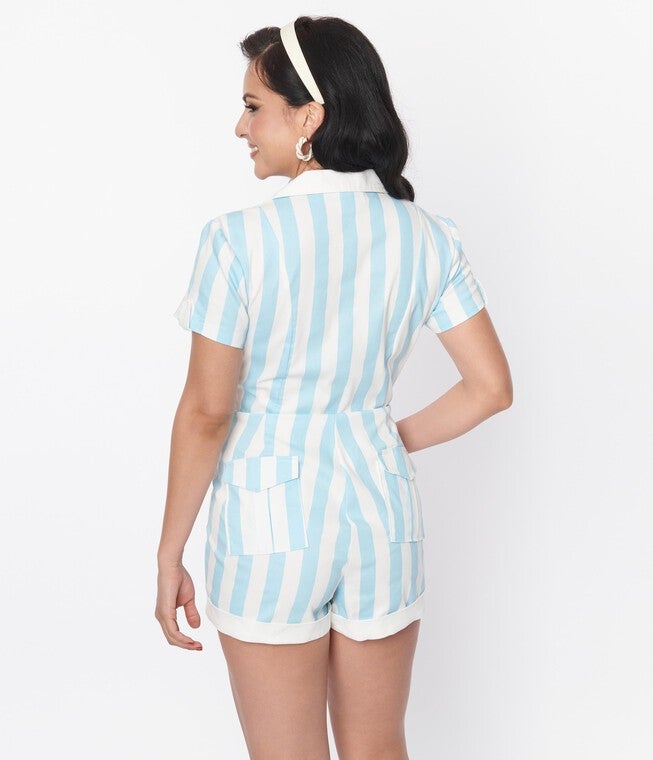 Unique Vintage Baby Blue Stripe Mia Romper, Blue White Striped / Light Blue, alternate image number null