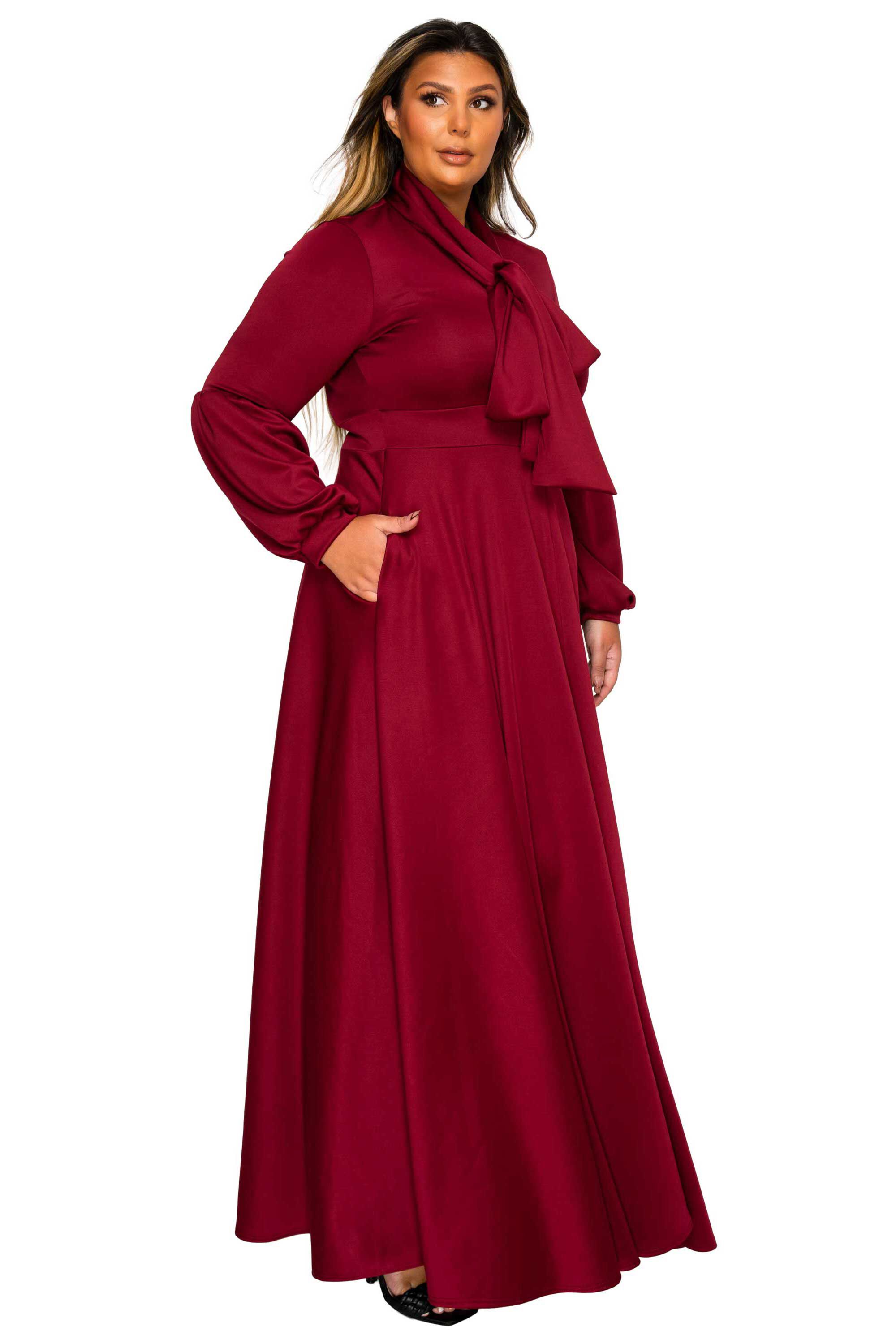 Bella Donna Dress with Ribbon and Bishop Sleeves, Burgundy / Burgundy, alternate image number 1