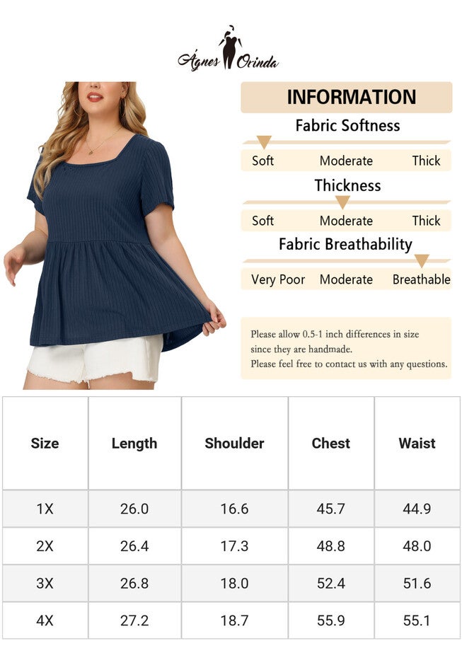 Babydoll Top Summer Peplum Short Sleeve Summer Oversized Tunic Blouse, Navy Blue / Navy, alternate image number 4