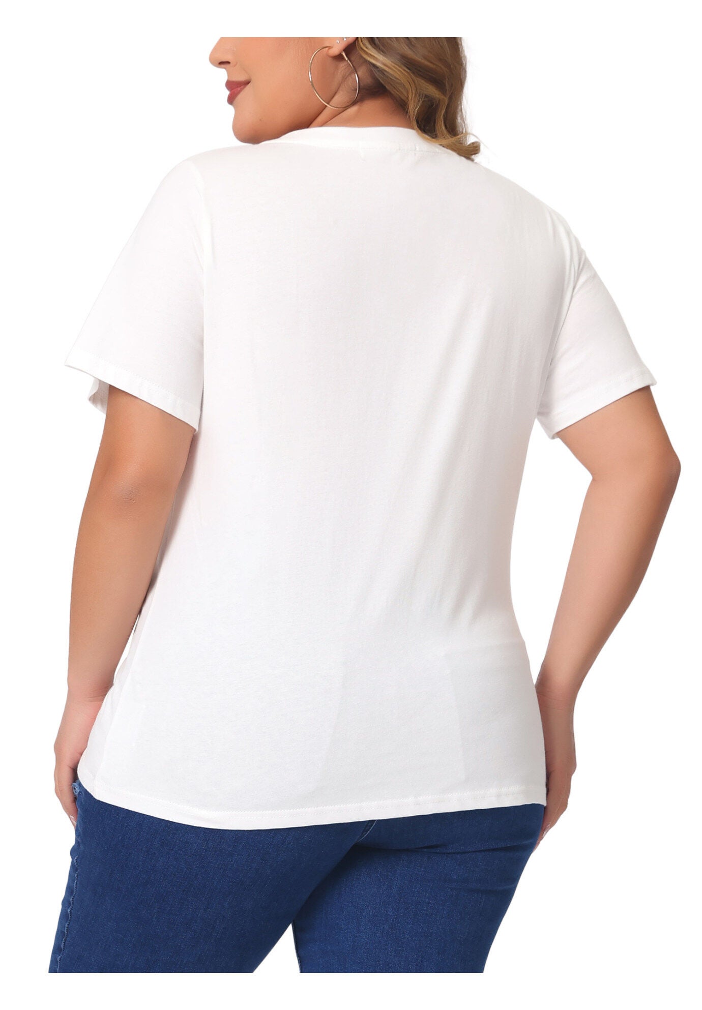 Short Sleeve V Neck Basic T-Shirt Top, White / White, alternate image number 3