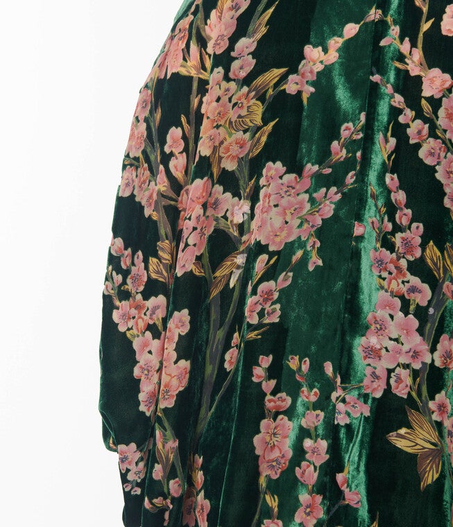 Unique Vintage Emerald Green Floral Burnout Velvet Kimono, , alternate image number null