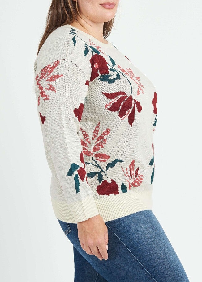 Casey Floral Knit Pullover Sweater, , alternate image number null