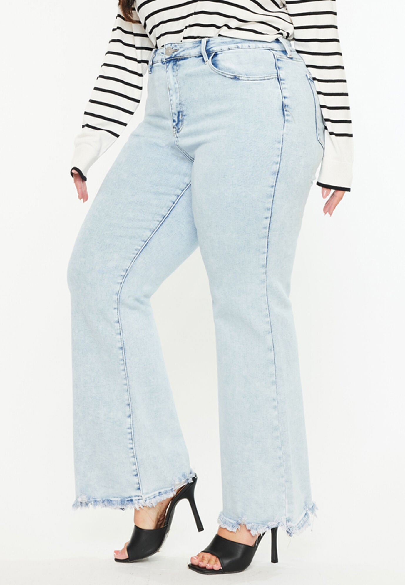 Kay Essentials High Rise Wide Leg Flare (Plus Size), Acid Wash / Light Blue, alternate image number 3