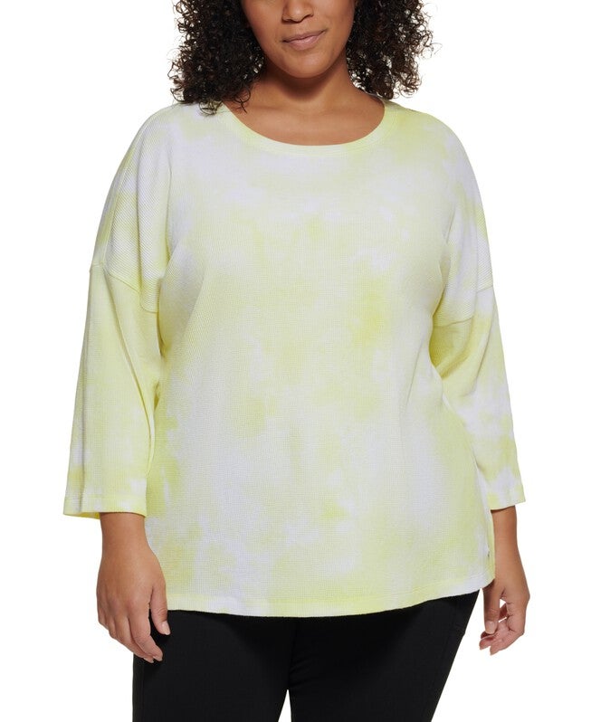 Calvin Klein Women's Plus Tie Dye Print Top Yellow Size 2X, Yellow / Yellow, hi-res image number 0