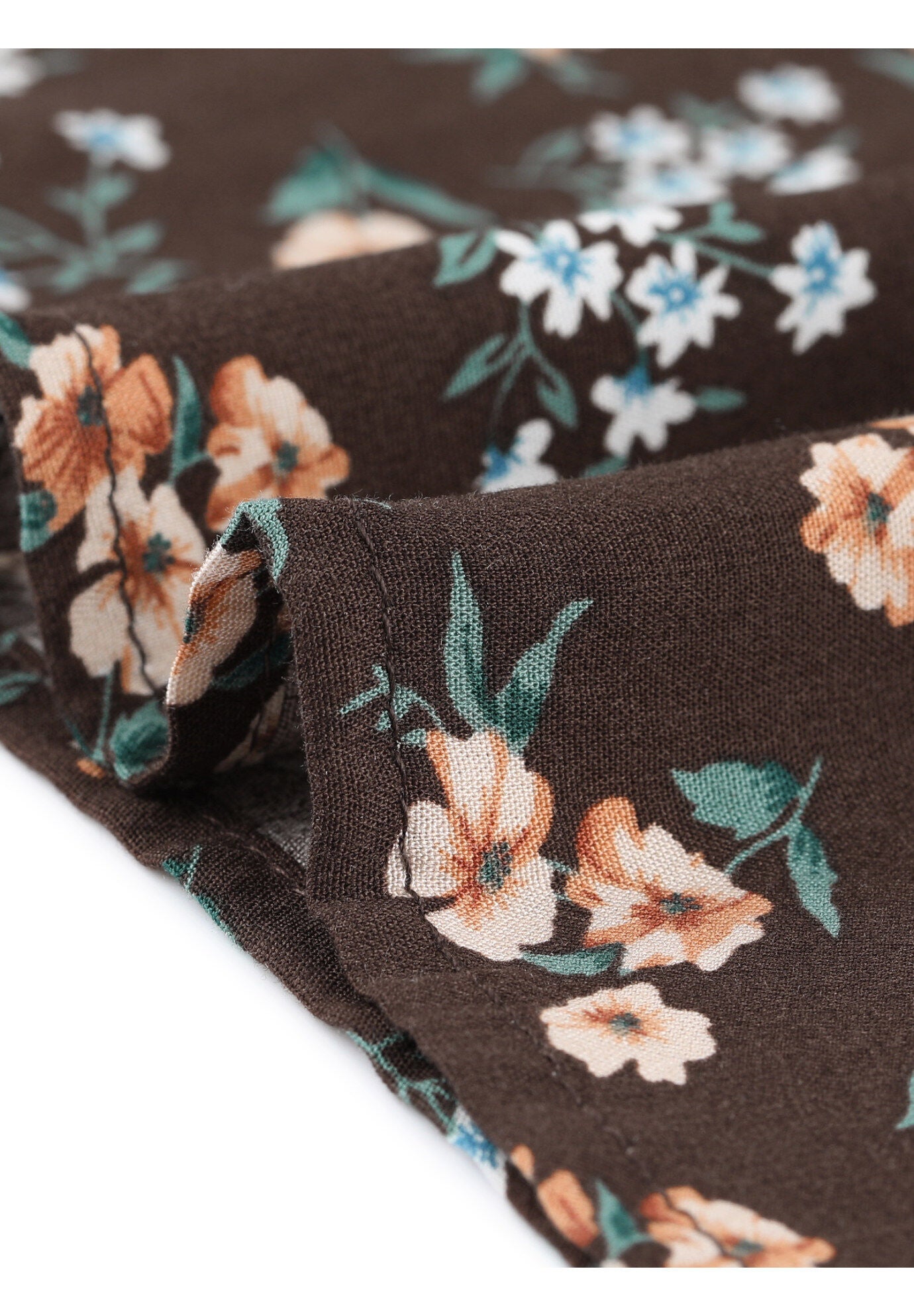Tie Neck Short Sleeve Pleated Floral Summer Tops, Brown / Brown, alternate image number 1