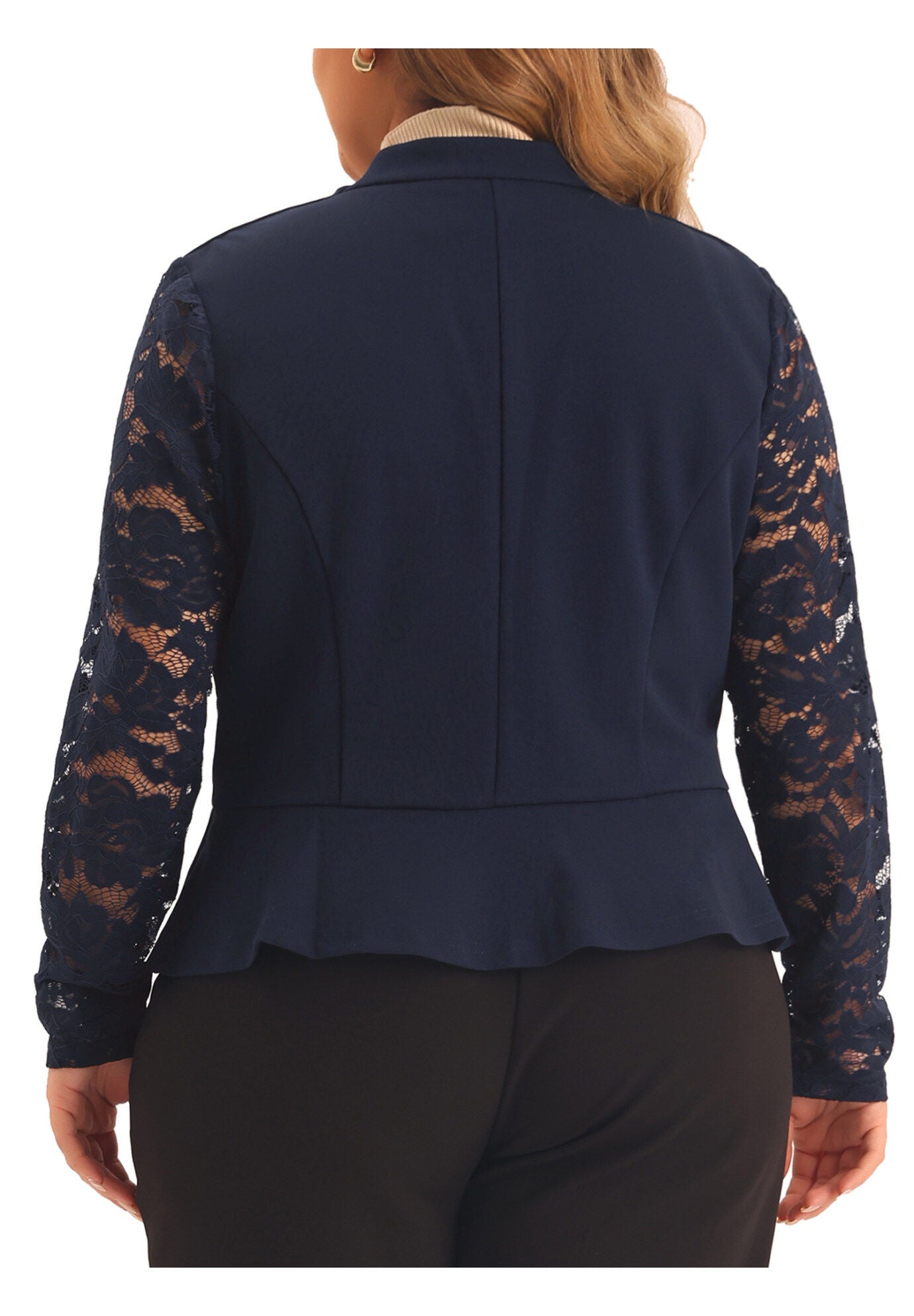 LACE OPEN FRONT CROPPED SHRUG BOLERO BLAZER, Navy Blue / Navy, alternate image number 3