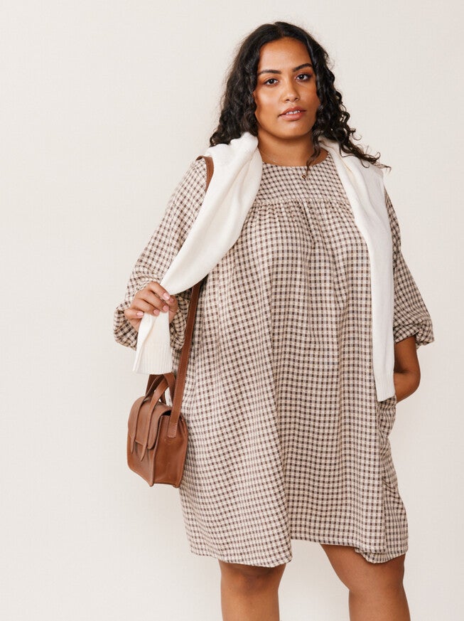Alyssa Mini Dress, Brown Gingham / Brown, hi-res image number 0