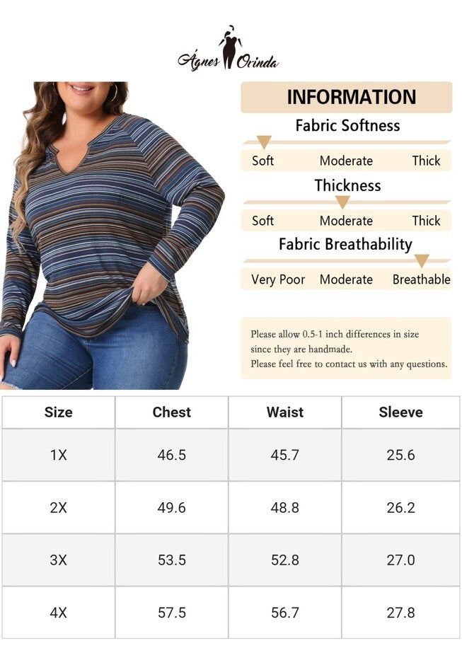 Long Sleeve T-Shirt Notch V Neck Blouse Tunic Top, Blue / Navy, alternate image number 4