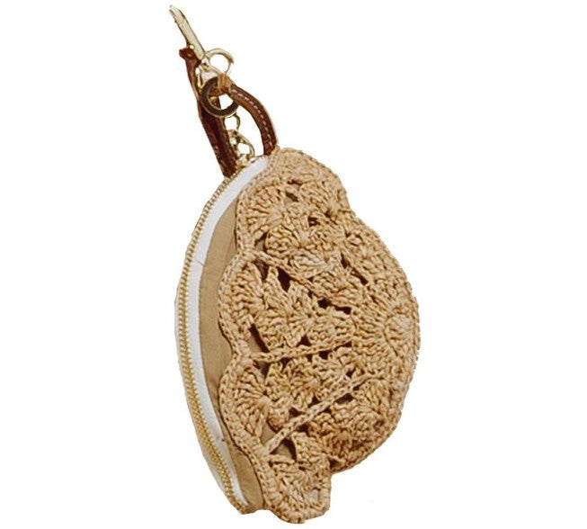 Seashell Coin Purse in Beige Straw, Beige Straw / Beige, hi-res image number null