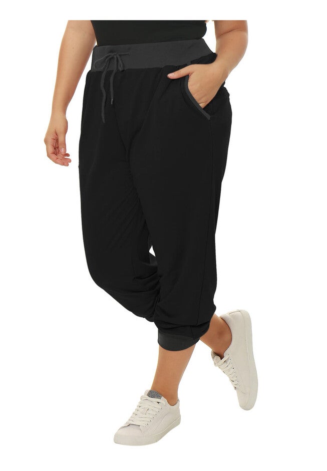DRAWSTRING WAIST JOGGER SWEATPANTS, Black / Black, alternate image number 1